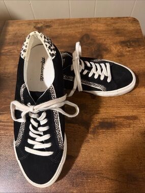 Madewell Black Suede Lace-Up Sneakers with Leopard Accent